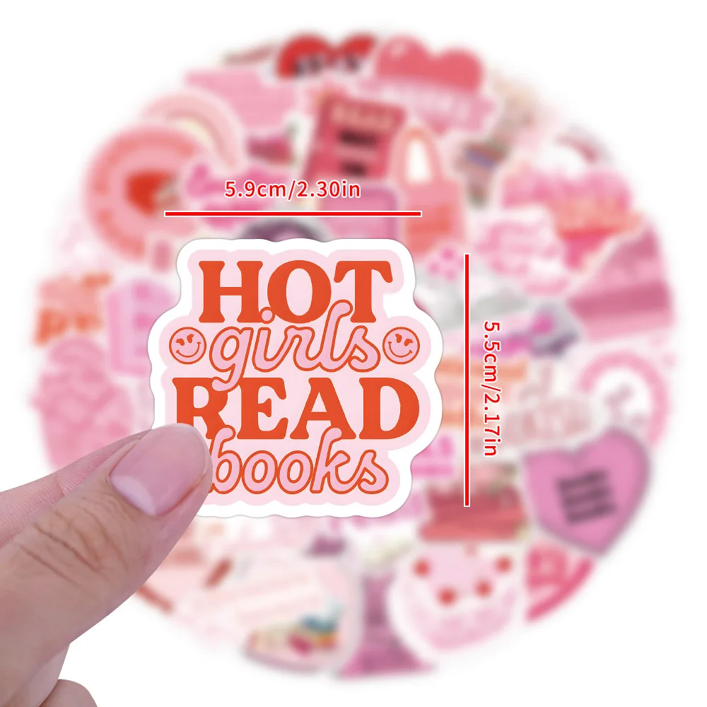10/60pcs Pink Bookish Reading Book Stickers for Students School Season Gifts Scrapbooking Notebooks DIY Laptop Phone Bottle Kids 3