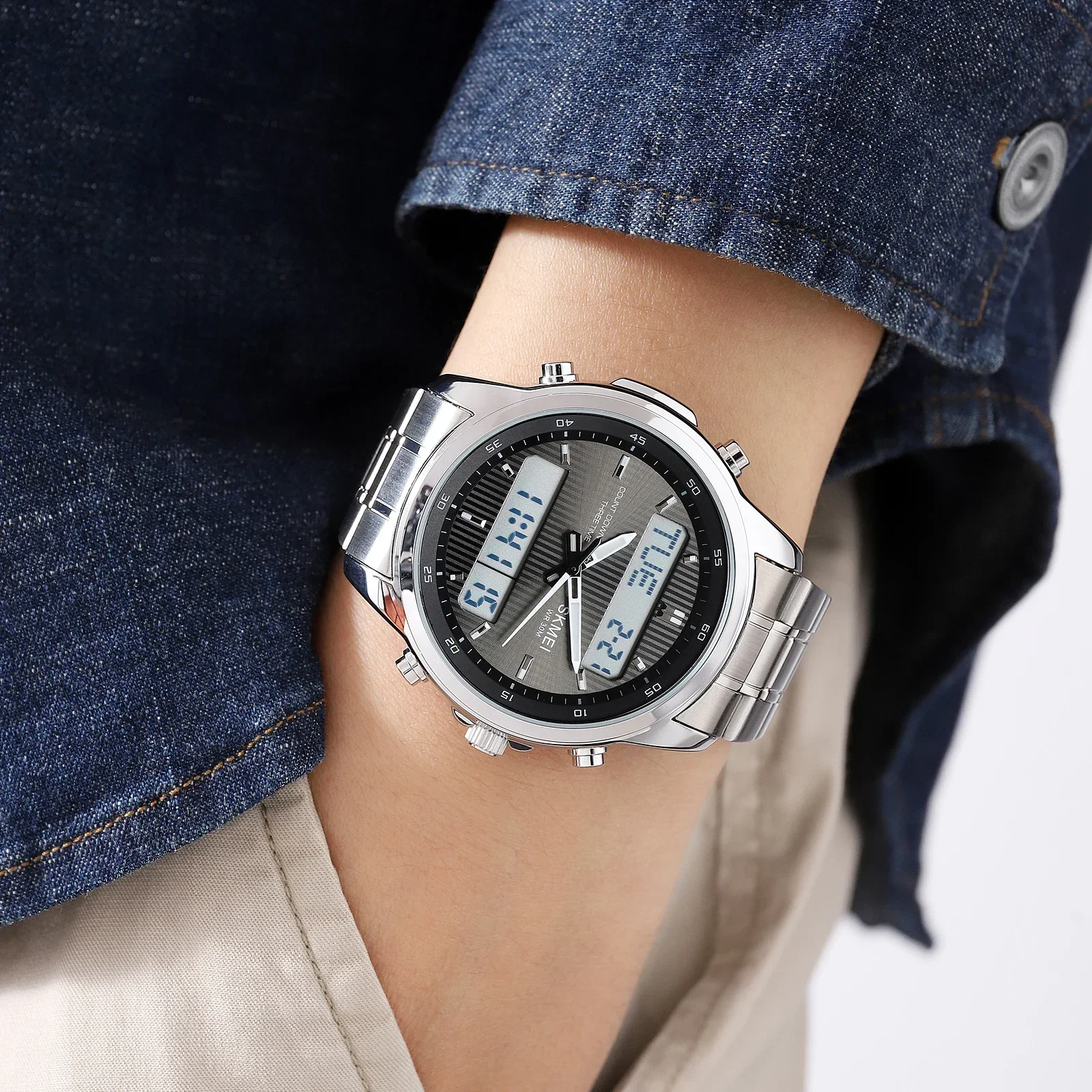 Skmei 2049 Mens Back Light Sport Watch Waterproof Alarm Clock Relogio Masculino 3 Time Countdown Timer Digital Wristwatches 4