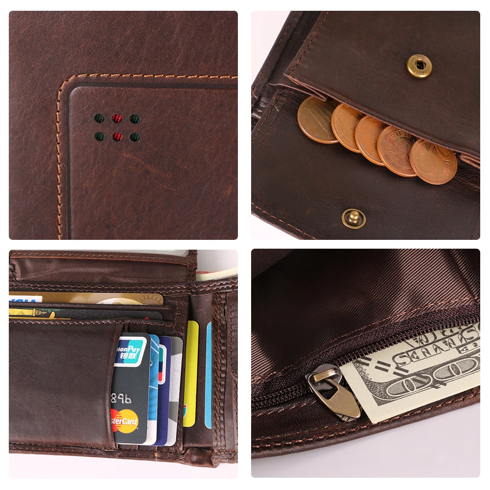 Retro leather men's wallet multi-card anti-theft brush short business male Coin purses gentleman Money clip rfid