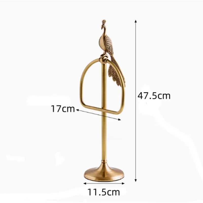 European style light luxury retro brass peacock towel ring bathroom high-end vertical hand towel holder bathroom accessories