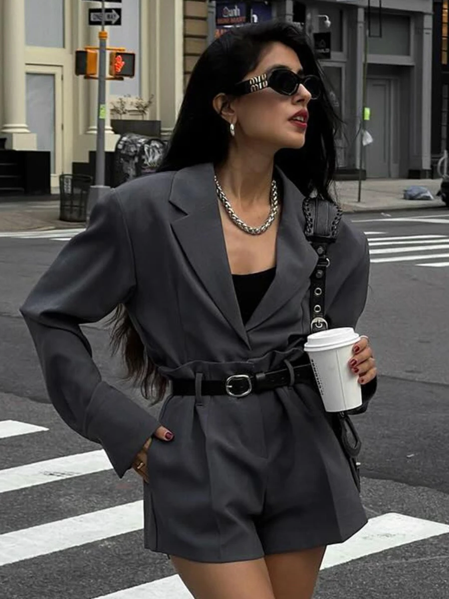 Bornladies Women's Suit Shorts Set Autumn Winter Loose Suit Jacket Shorts Office Lady Suit 2-Piece Set