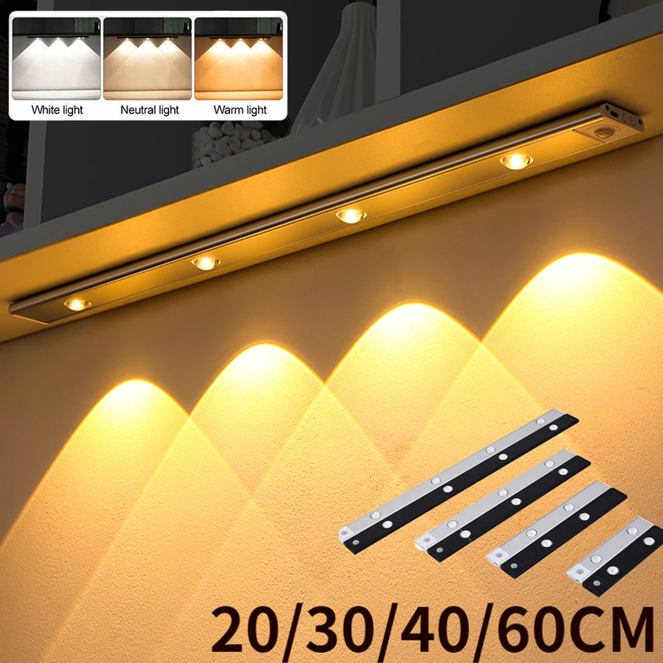 QNUJN Under Cabinet Kitchen Lights, 72 LED Motion Sensor Lights Indoor, 3000mAh Type-C Rechargeable, 3 Color Temperature Dimmable, 30cm Night Light With Remote For Cupboard, Closet, Stairs, 3 Pack - View #8