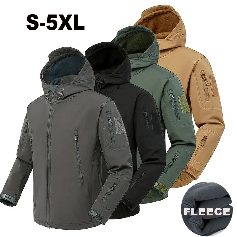 Men 5XL Jackets Pants SoftShell Hood Coat Tactical Suits Waterproof Set Camping Hiking Hunting Fishing Trousers Tracksuit