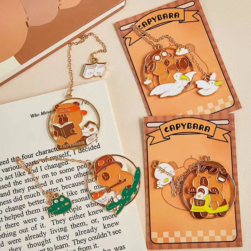 Capybara Cartoon Metal Hollow Bookmark notebook Pendant Cute Stationery Book Clip Pagination Mark Pretty birthday gift