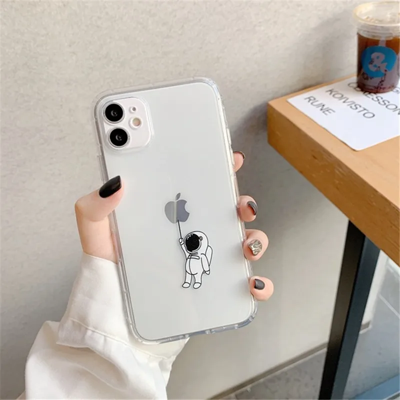 Cartoon Space Astronaut Shockproof Transparent Phone Case Cover