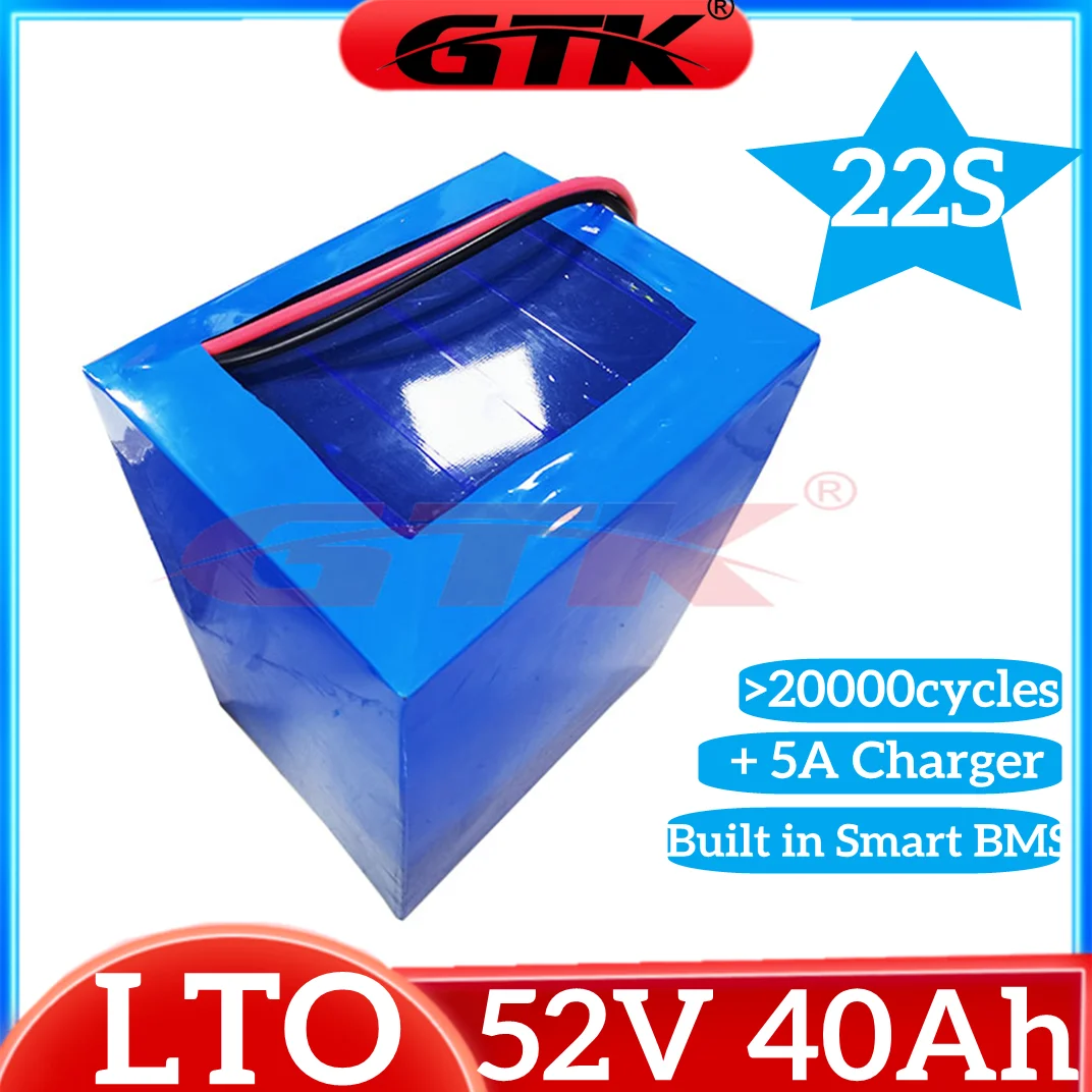 

GTK 20000 Cycles 22S LTO 52V 40Ah Lithium Titanate Rechargeable Battery Pack for 5000W Solar System Scooter Motorhome Motorcycle