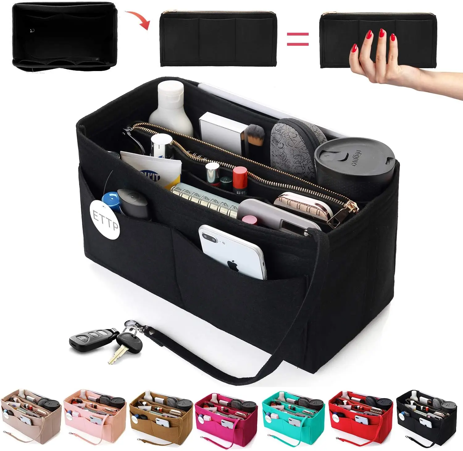 Inserto Organizer Per Borse, Inserto Organizer In Feltro Con Cerniera In Metallo, Organizer Per Borse Per Speedy, Neverfull, Tote, Handbag