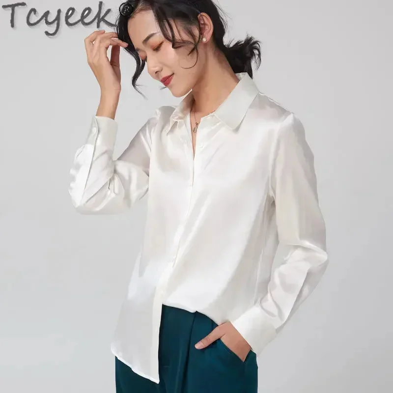 

95% Tcyeek Mulberry Shirt for Top Elegant Long Sleeve Tops Silk Blouse Women Blouses Shirts Korean Style Blusas Mujer