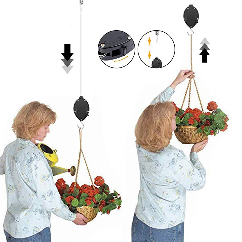 Retractable Pulley Plant Hooks Adjustable Hanging Flower Basket Hooks For Home Outdoor Garden Baskets Pots Bird House