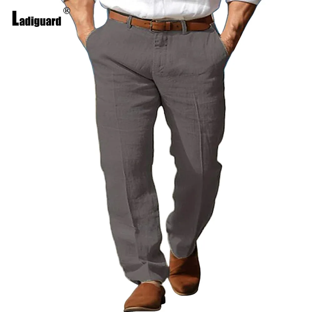 Casual Pants Cotton Linen Pants Men's Stand Pockets Cotton Linen Pants Ankle-Length Trouser Plus Size Mens Casual Beach Straight