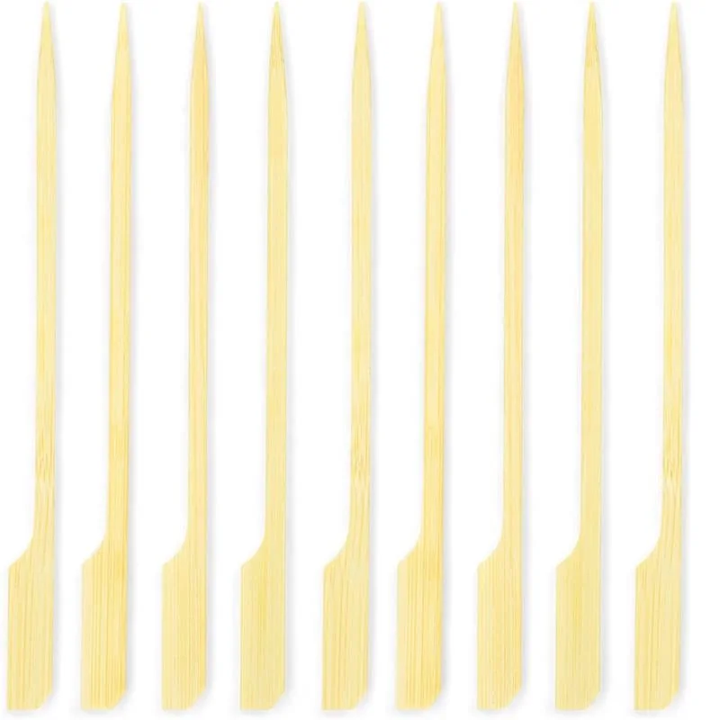100pcs/bag 18cm-25cm Bamboo Paddle Skewers Kabob Skewer Fruit BBQ Sticks for Outdoor Grilling Restaurant Bar Cafe Supply Party