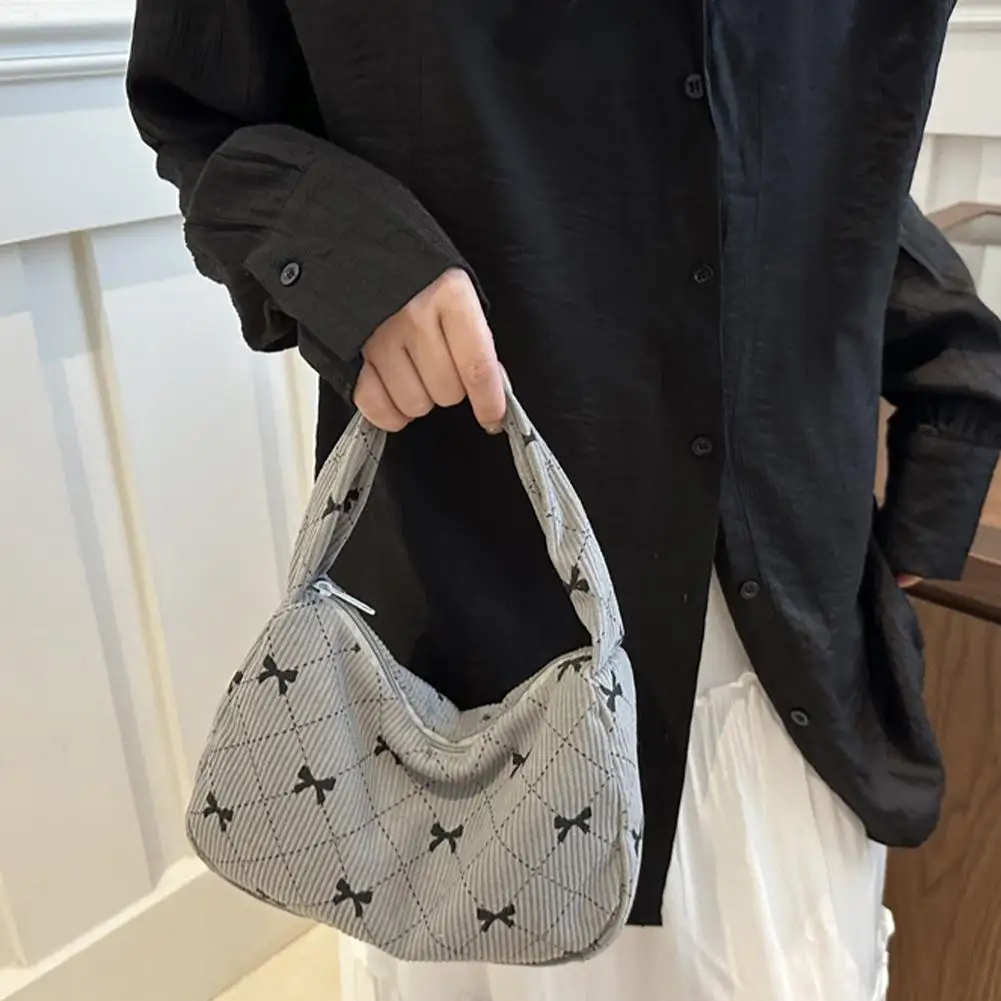 Bow Pattern Niche Design Handbag Corduroy Handbag Casual Women's Underarm Bags Shoulder Bag Shopping Commuter Tote Bags
