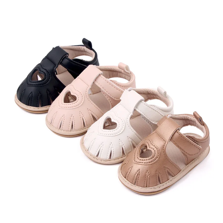Pudcoco Baby Girls Sandals Summer Soft Sole Heart Cutout Princess Flats Walking Shoes for Toddler Newborn Infant 0-18M 1