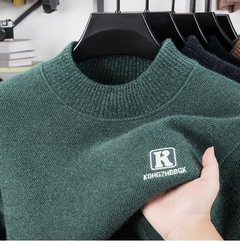 Designer's Original Men's Embroidered Long Sleeve Pullover Sweater Autumn Winter Solid Color Velvet Simple Casual Men's Clothing