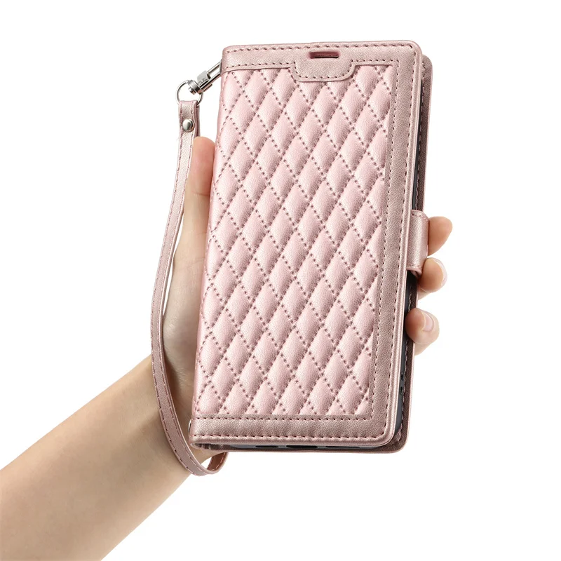 Elegant Grid Strap Leather Wallet Case Cover