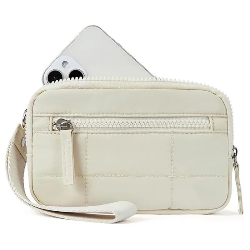 Nylon Quilted Puffer Wristlet Wallet with Multi-Zipper Storage and Organizer