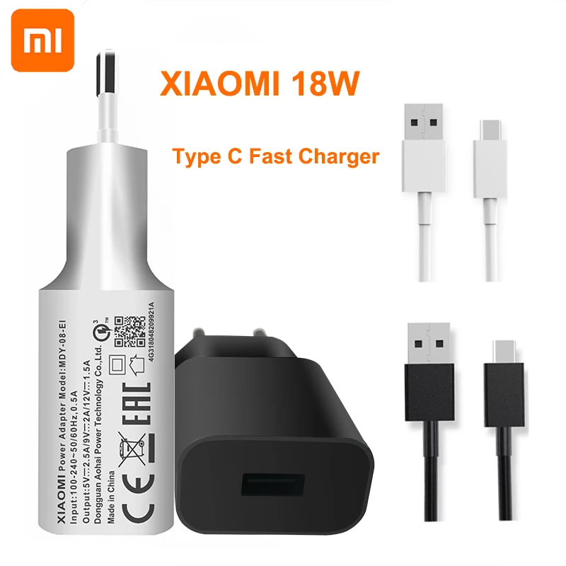 

Original Mi8 Charger QC3.0 Quick 12V 1.5A 9V 2A EU Wall Fast Charge Adapter Type C Cable for Mi 8 Se 8 6 Mix 3 2s 2 Max 3 A2 A1