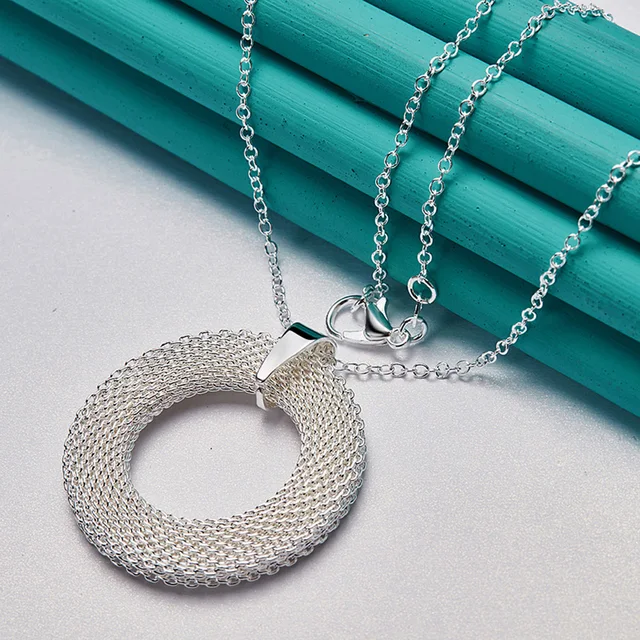 Urmylady-女性用スターリングシルバー円形ペンダントネックレス  