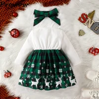 Baby Christmas Dresses For Girls Big Bow Plaid Deer Dress New Year Costume Baby Kids My First Christmas Clothes 4