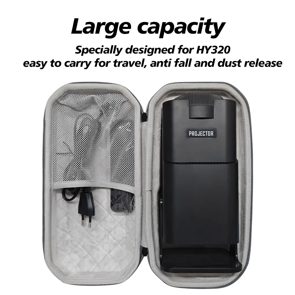 Portable Projector Case with Durable EVA Hard Shell and Zippered Storage - Black/Grey