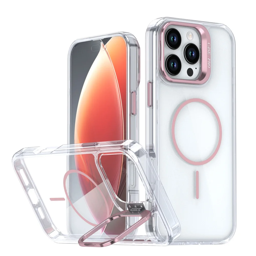 Crystal Clear Acrylic Phone Case with Invisible Lens Stand and Magnetic Holder