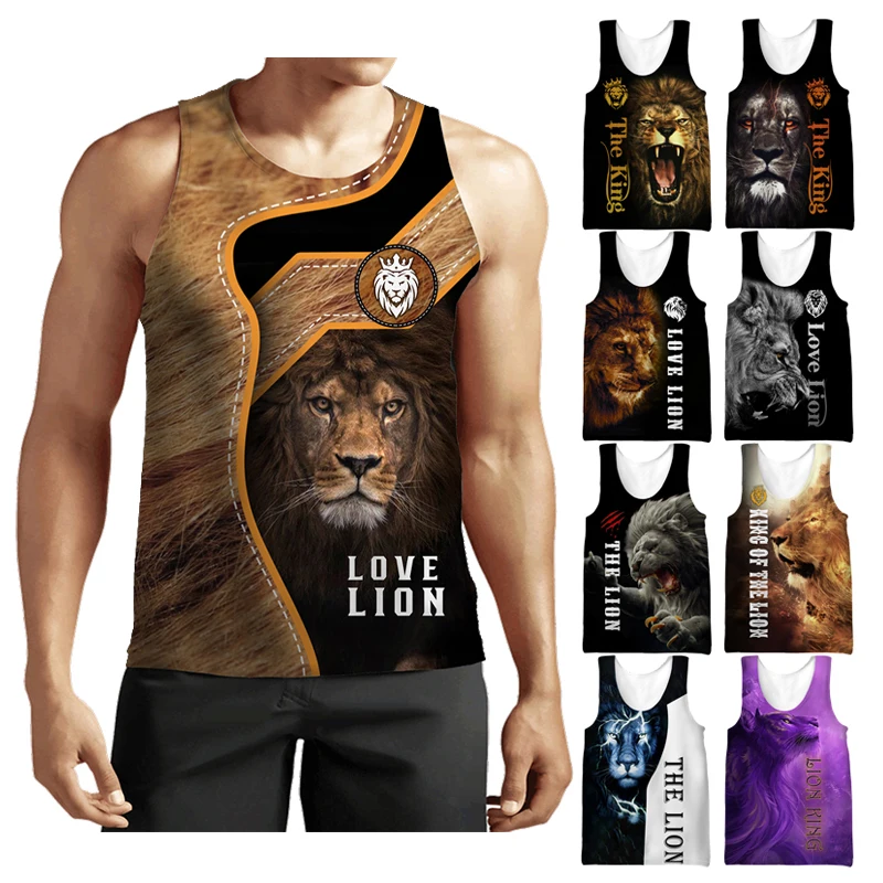 

Lion 3D Printed Men's Tank Tops Harajuku Animal Wolf Pattern Summer Cool Tops Fitness Bodybuilding Gym Muscle Sleeveless Vest