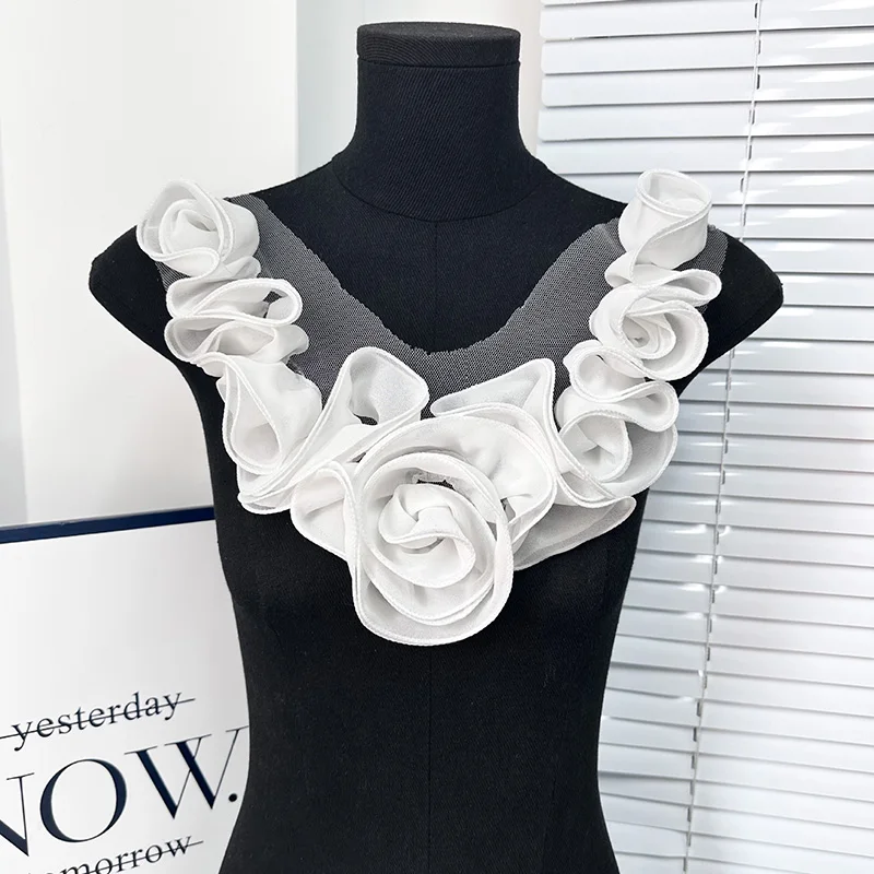 Handmade 3D Pleated Flower Fabric Patch DIY Evening Dress Clothing Collar Patch Fashion Clothes Appliques Sewing Accessories