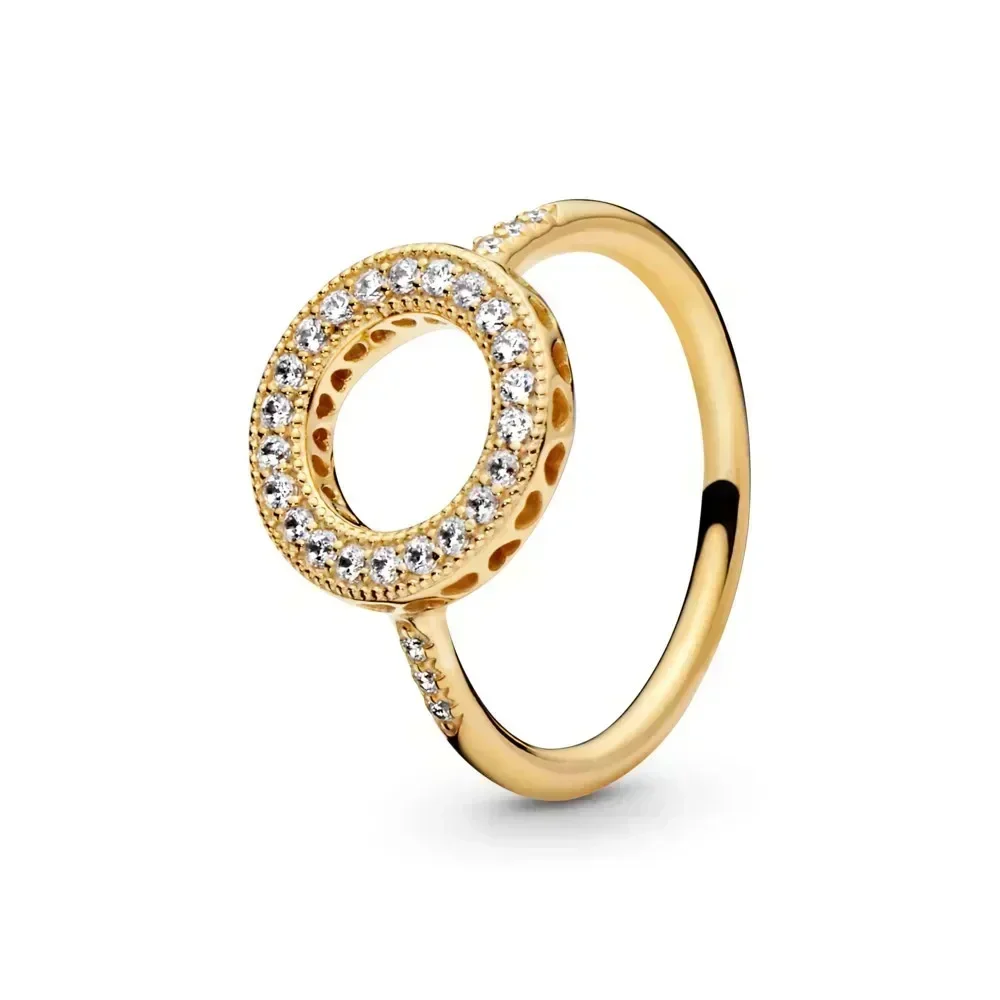 Exquisite Gold Series Sterling Silver Heart Crown Ring - Fashionable Charm Jewelry Gift