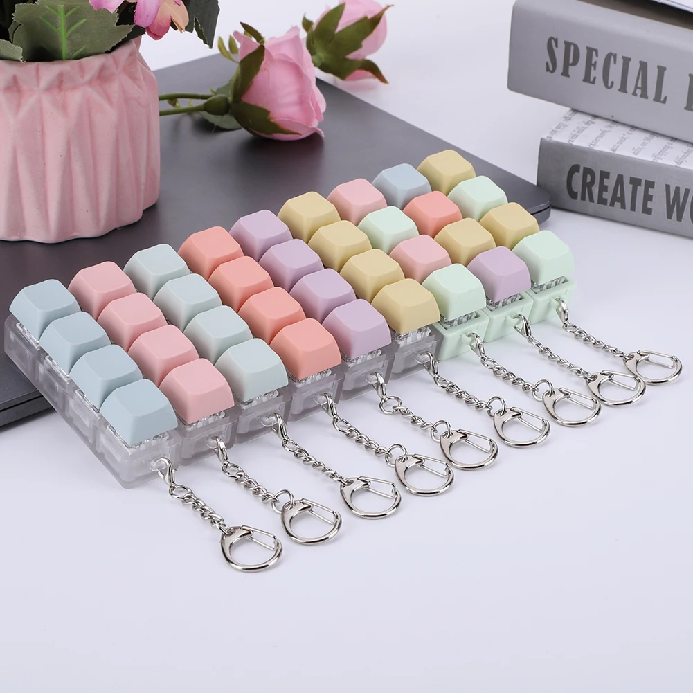 Keyboard Key Toy DIY Button Keycap Fidget Keychain Mechanical Key Toy Keyboard Cube for Adult To Relief Stress Pass The Time