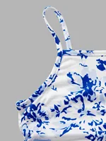 Robe d'été pour filles, imprimé floral bleu, taille froncée, ourlet à volants, tenue décontractée pour vacances à la plage 4
