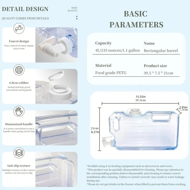 4L Outdoor Drinking Bucket Large-Capacity Transparent Water Storage Container Leak-proof PE Camping Water Tank Travel Supplies 6