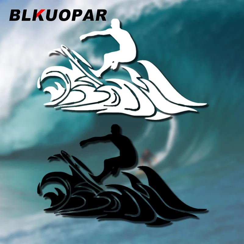 

BLKUOPAR Surfing Funny Car Stickers RV Personality Cute Creative Decal Sunscreen Laptop Trunk Decoration Caravan Car Lable