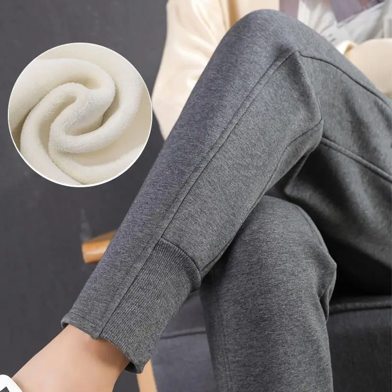 Women Winter New High Waist Sweatpants Commute Fashion Pocket Loose Leisure Simple Fleece Thickened Solid Versatile Pencil Pants