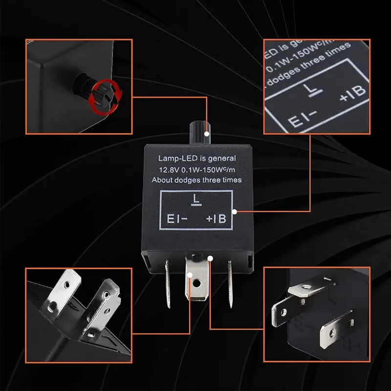 Relè Lampeggiatore LED 12V A 2 Pin Universale Per Moto - Regolabile (50-200 Lampeggi/min) - Nero - 3