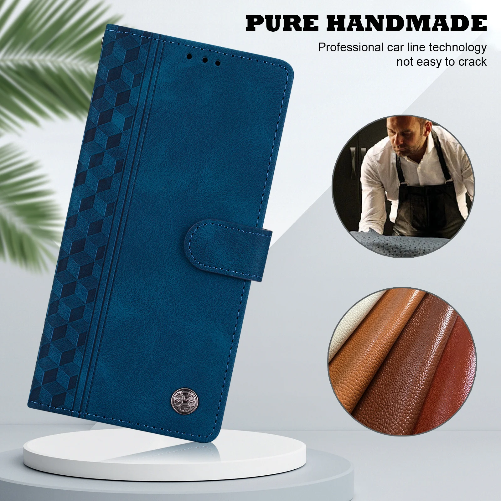 Embossed Solid Color Magnetic Flap Leather Wallet Case