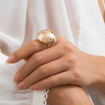 Anelli in Acciaio Inossidabile a Mezza Sfera Liscia Oversize, Semplici ed Eleganti, per Donne, Gioielli Irregolari per Banchetti e Feste, Regali