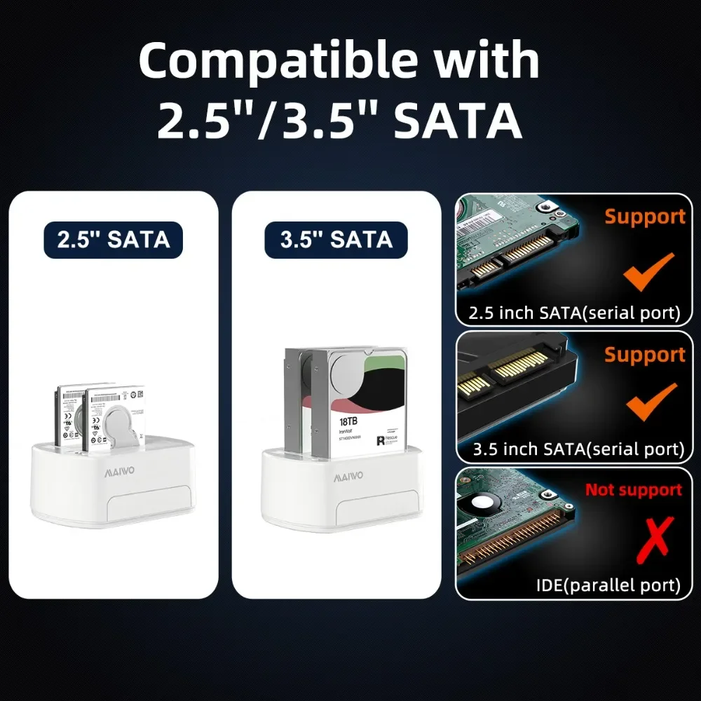 MAIWO 2.5/3.5-inch HDD Case USB3.0 To SATA Hard Drive Duplicator Docking Station for 2.5/3.5 Inch HDD SSD Support Offline Cloner