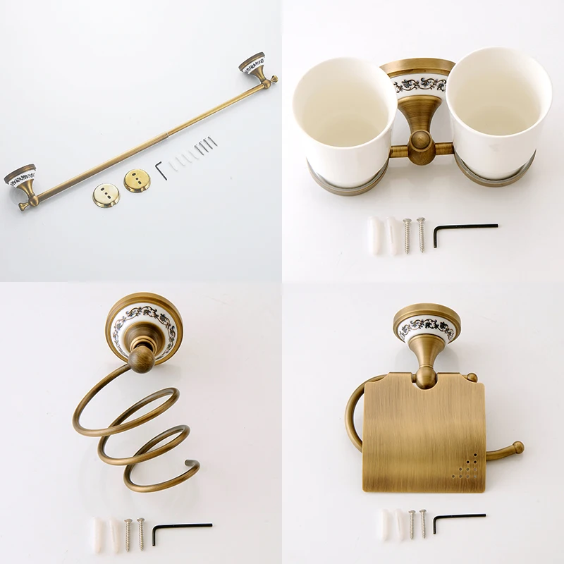 Antique Bronze Bathroom Accessories Sets Towel Shelf Towel Holder Toilet Paper Holder Rove Hook Ceramic Bathroom Products EL3100