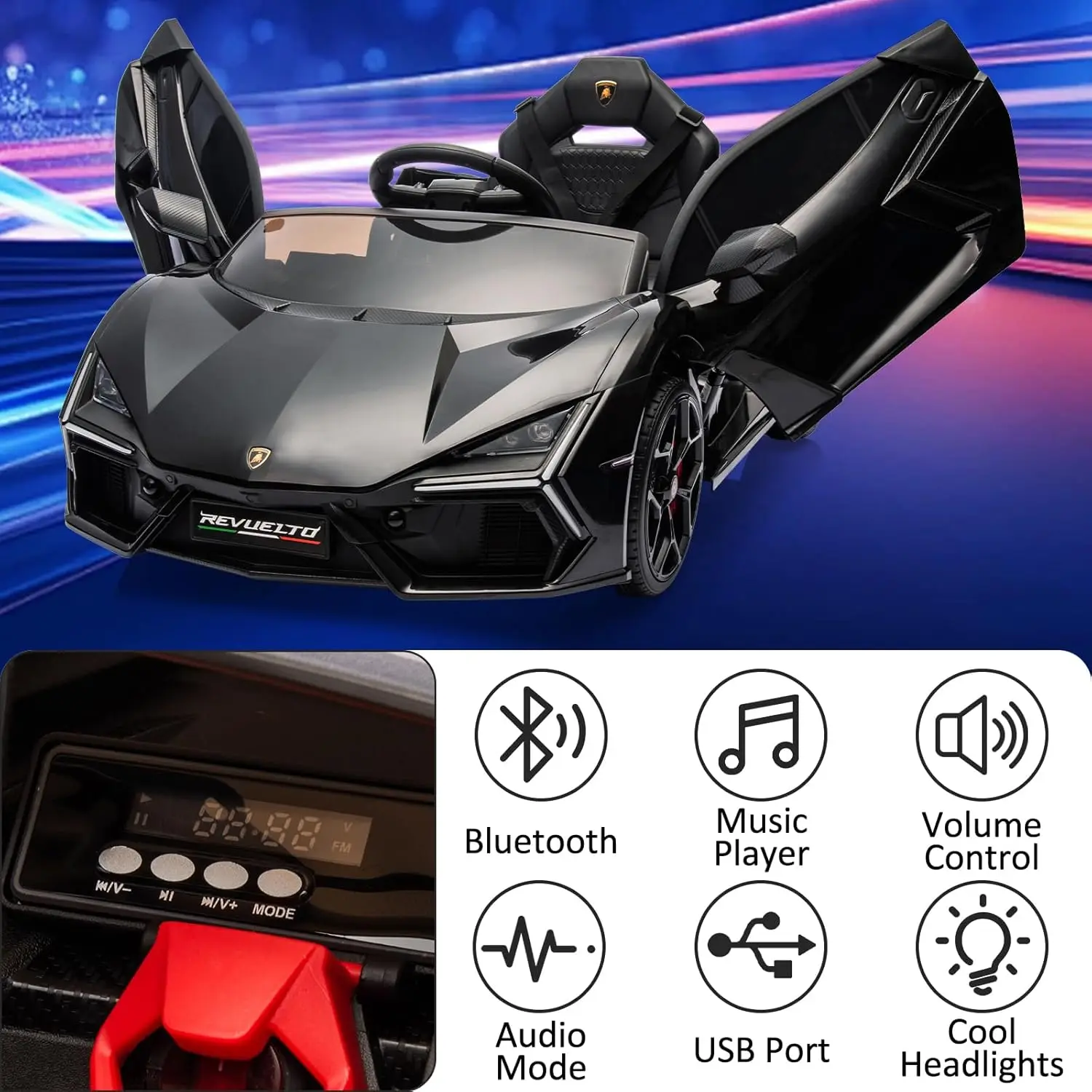 3-8 Years Kids Ride-On Electric Car – Battery Powered Toy Vehicle with Remote Control, Bluetooth, USB Music & LED Headlights 6