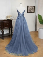 MisShow Sling Evening Dresses Sexy Spaghetti Straps V-Neck Illusion Sequins Appliques Prom Dress A-Line Train High Split Gowns - Image 4