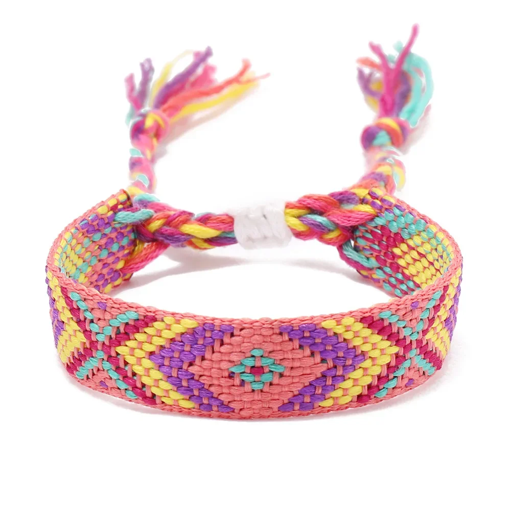 Bohemia Simple Colorful Nepalese Fringe Bracelet For Women Rhomboid Linen Hand-Woven Bracelet Fashion Jewelry Friendship Gift