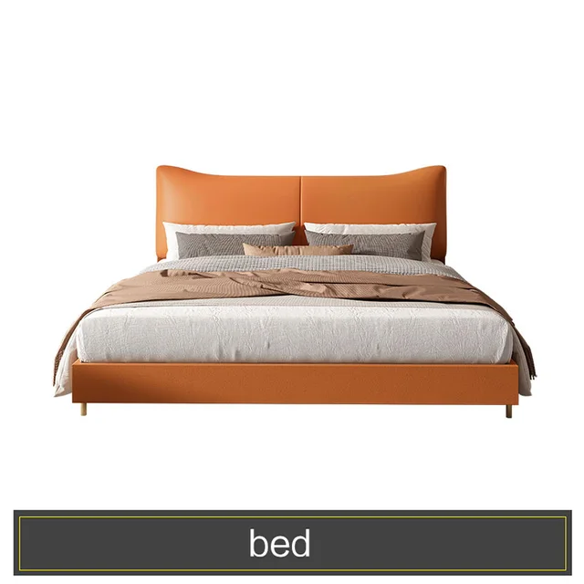 Wirwar geef de bloem water bad Nordic King/queen Bed With Orange Soft-packed Headboard And Bedside Table  Modern Bed Frame For Bedroom Furniture - Beds - AliExpress