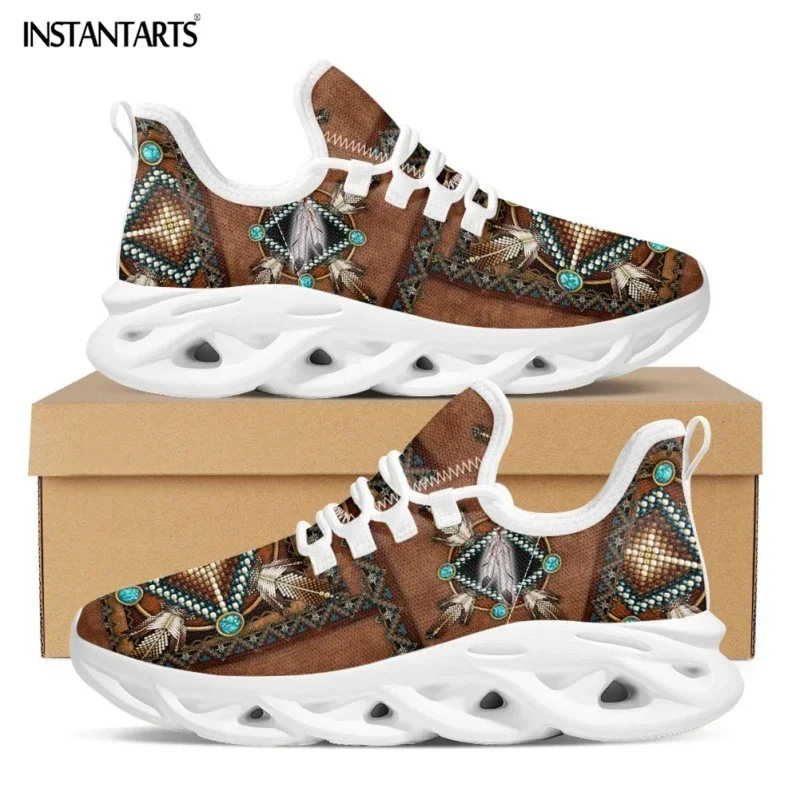 African Tribal Pattern Ladies Mesh Swing Sneakers Comfort Lace Up Platform Shoes Lightweight Sport Shoes For Women