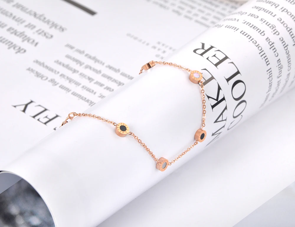 Titanium Steel Bohemia Shell & Acrylic Chain Link Bracelets JB20027 for Women Girl Trendy Roman Numerals Charm Bracelet bracelet jewelry