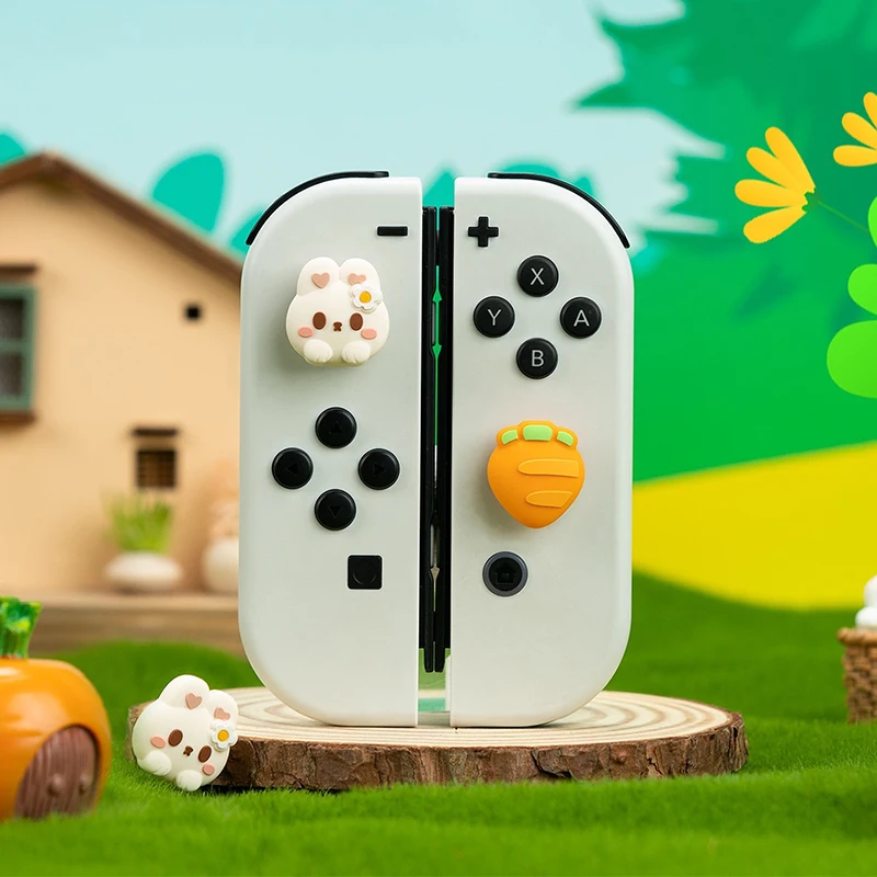 4Pcs Rabbit Silicone Analog Thumb Grip Caps Compatibili Con Nintendo Switch Oled/Switch Lite/Switch Joystick Cover Protettiva