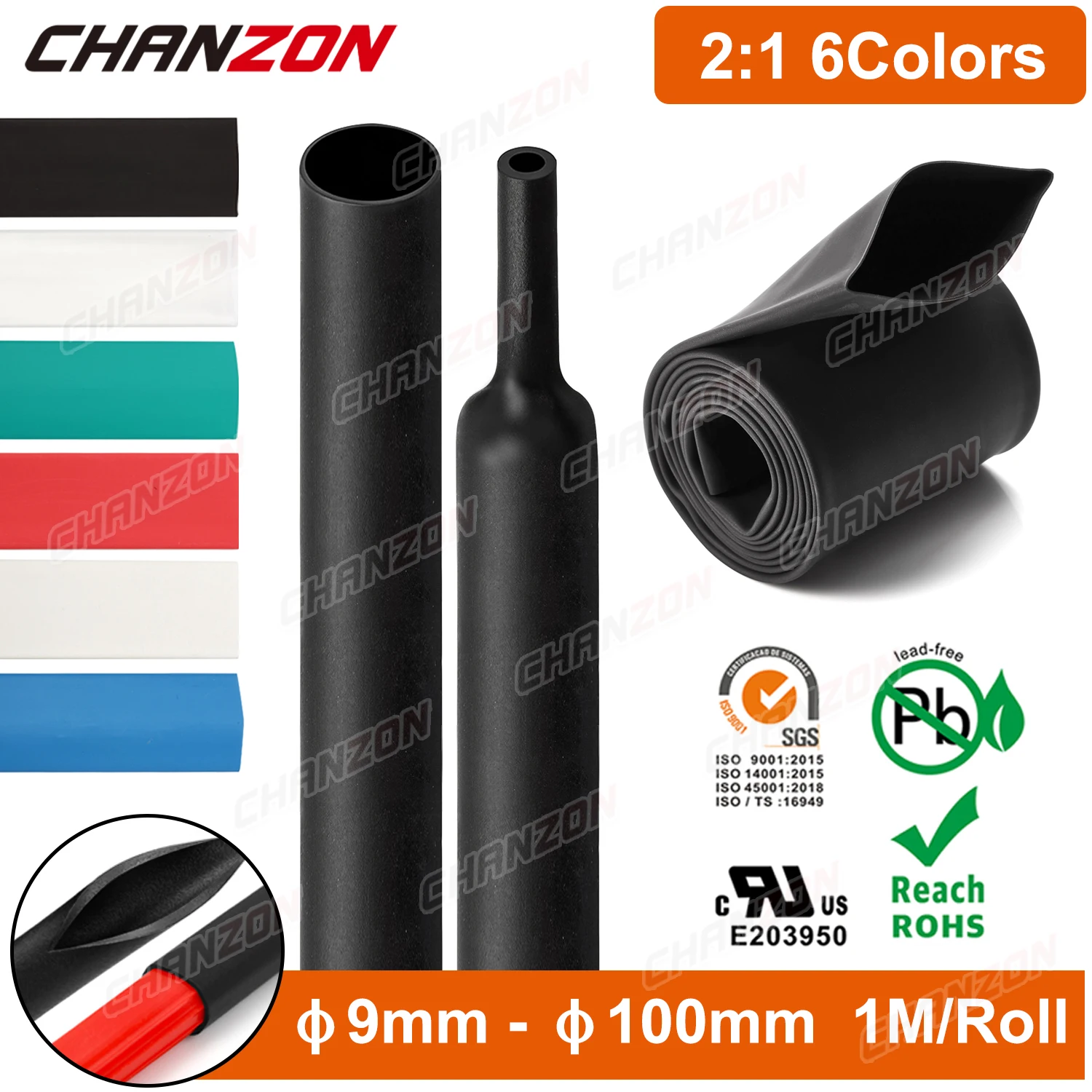 9100mm6Colors21HeatShrinkTubingCableSleeveTapeShrinking