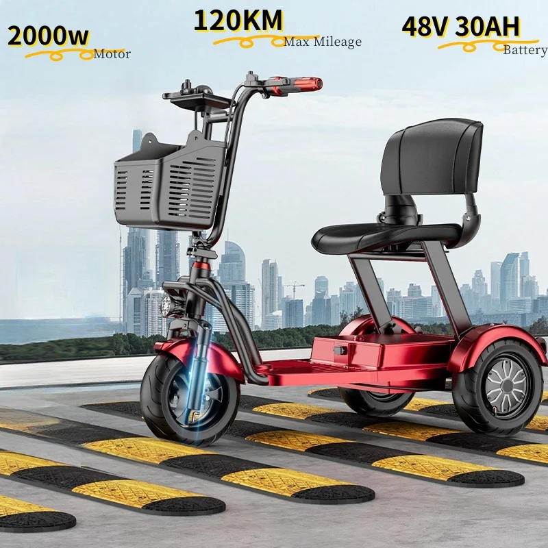 Elderly scooter electric tricycle 2000w motor 48v30ah foldable battery car detachable battery adult small electric car household