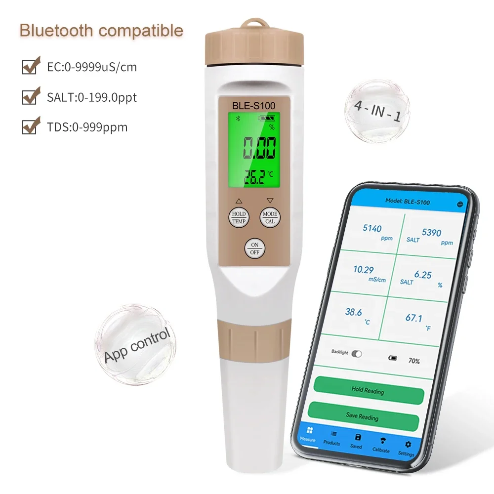 4 in 1 Blue-Tooth EC TDS TEMP Salinity Meter for Aquarium Aquaculture