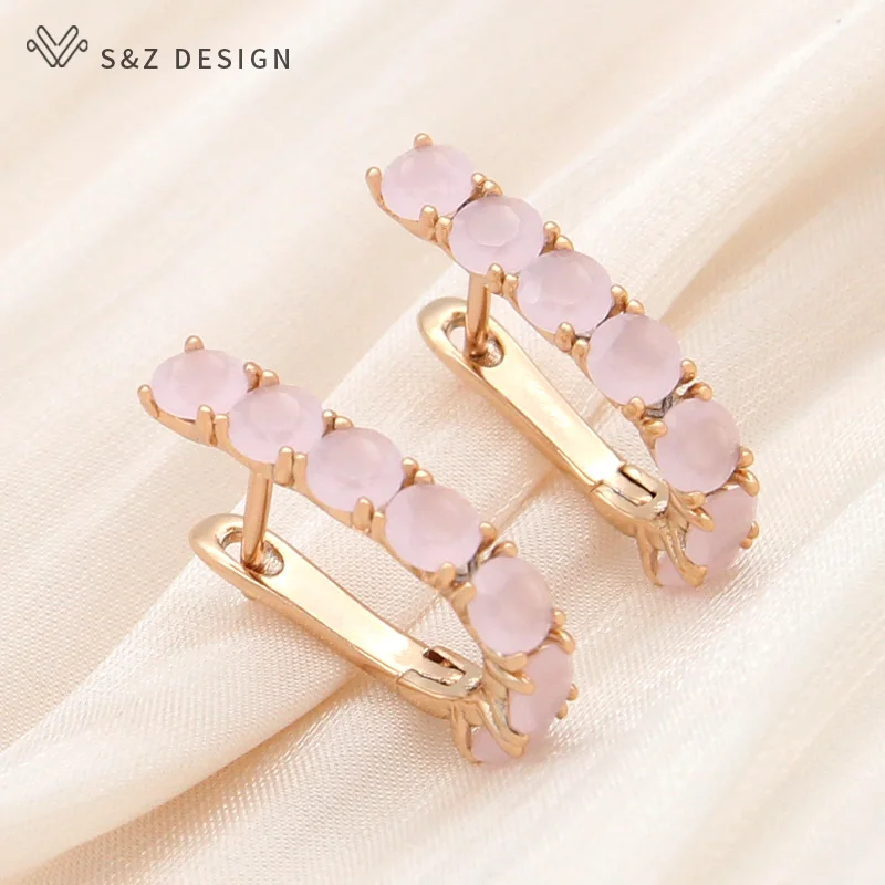 S&Z DESIGN New Fashion Green Round Crystal Dangle Earrings For Women Wedding Jewelry Rose Gold Color Cubic Zirconia Eardrop