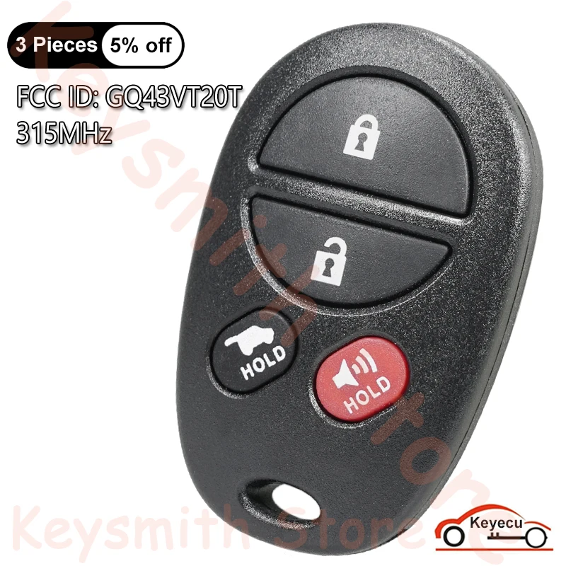 

KEYECU 4 Buttons 315MHz for Toyota Sienna 2004-2015 Highlander 2007-2012 Sequoia 2008-2017 Auto Remote Control Key Fob GQ43VT20T